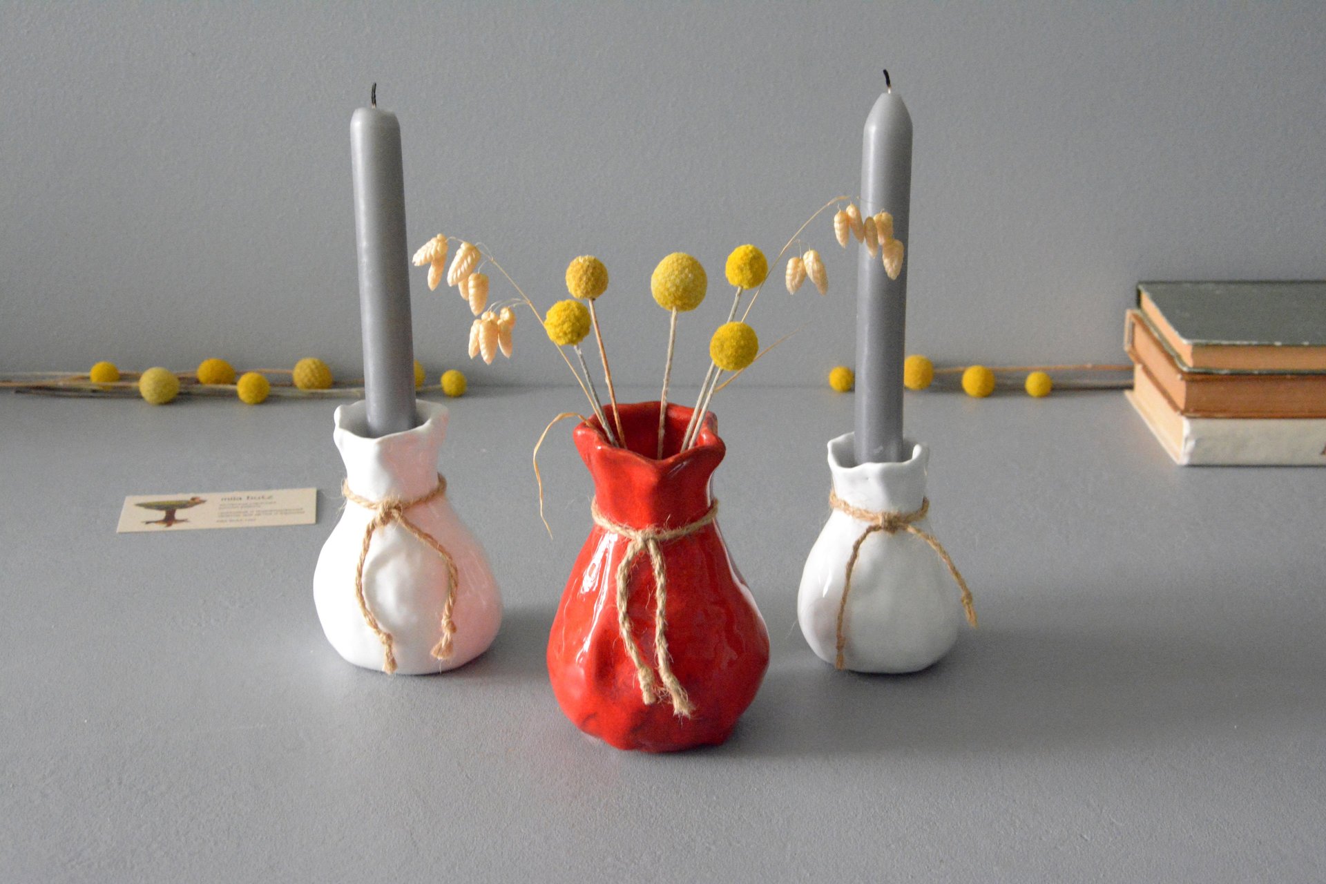 Interior vase «Red Bagful», height - 12 cm, color - red. Photo 1412.