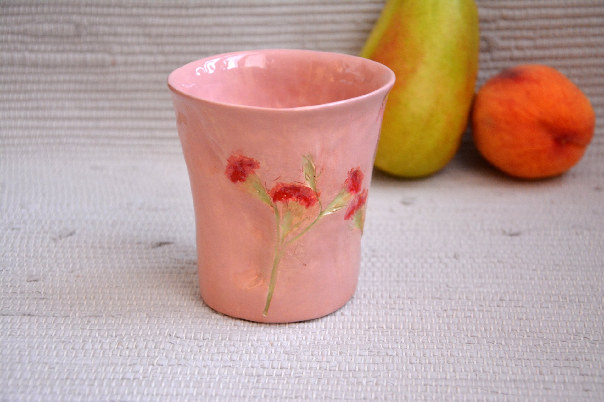 Pink glass The Carnation - Cups, glasses, mugs, height - 11 cm, diameter at the top - 10 cm, diameter on the bottom - 7 cm., photo 2 of 3.