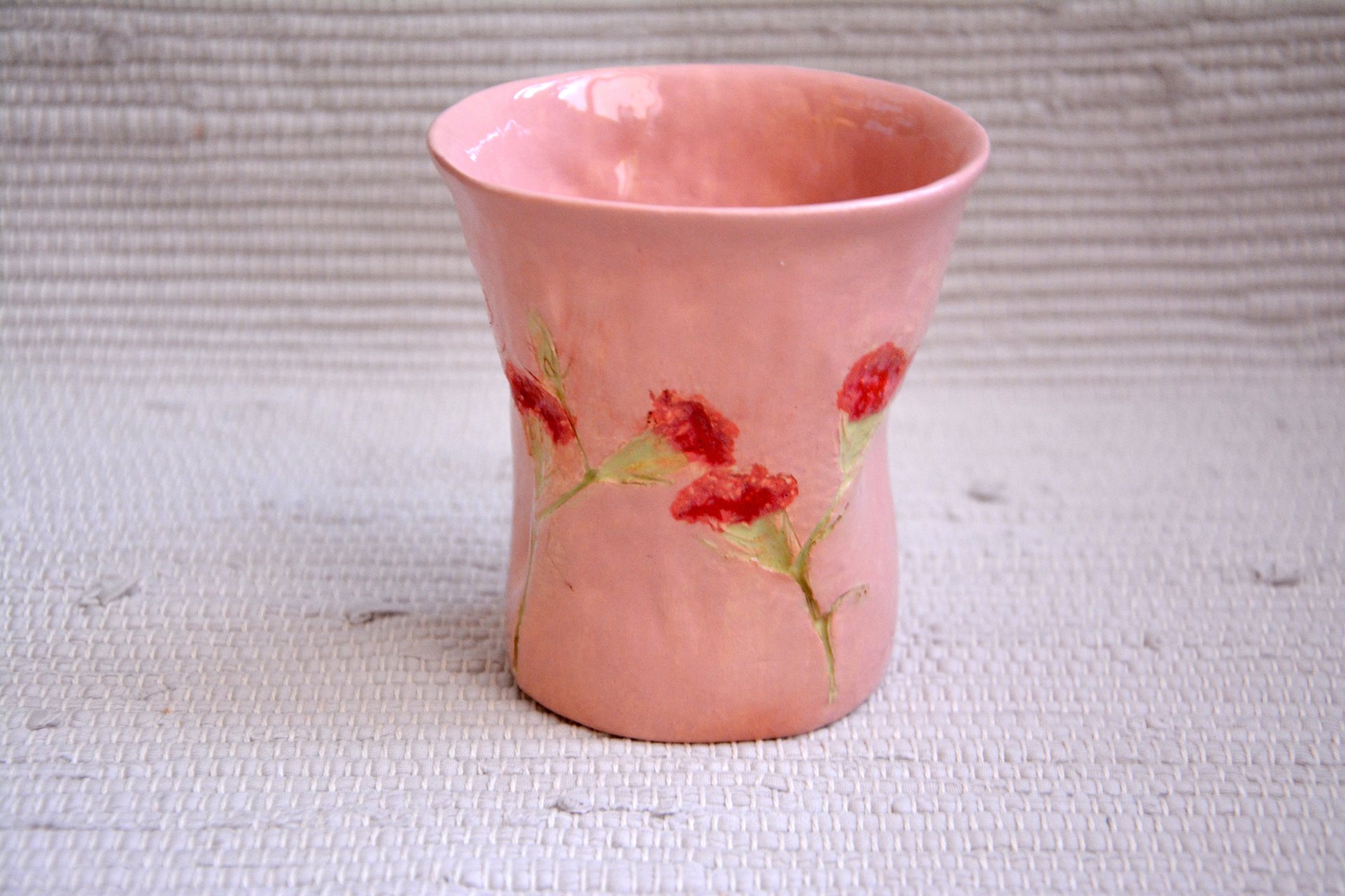 Pink glass The Carnation - Cups, glasses, mugs, height - 11 cm, diameter at the top - 10 cm, diameter on the bottom - 7 cm., photo 1 of 3.