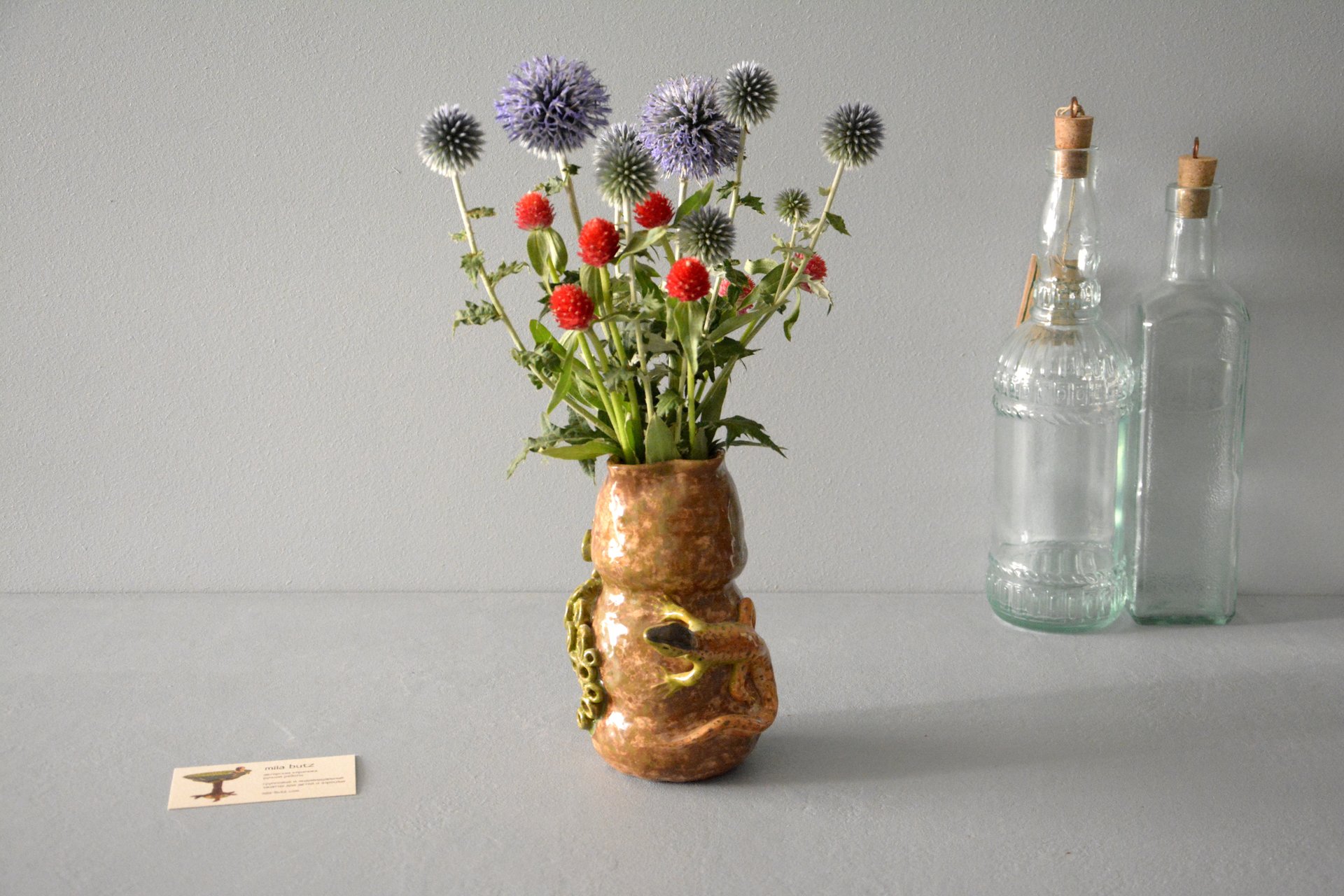 Декоративная ваза с ящерицей, высота - 17 см, фото 7 из 8. 1188.