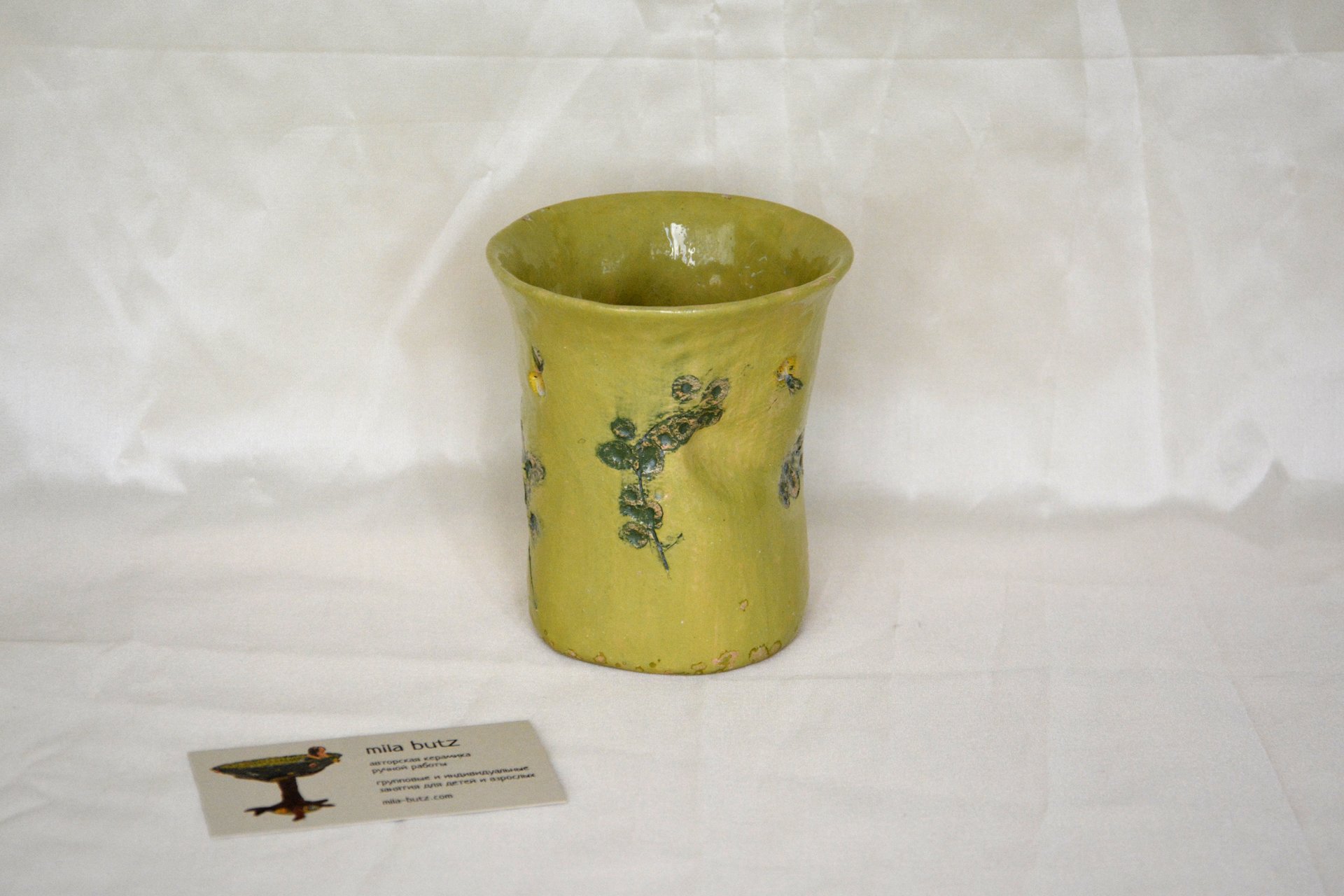 Green glass The Grass - Cups, glasses, mugs, height - 11 cm, diameter at the top - 10 cm, diameter on the bottom - 7 cm., photo 2 of 3.