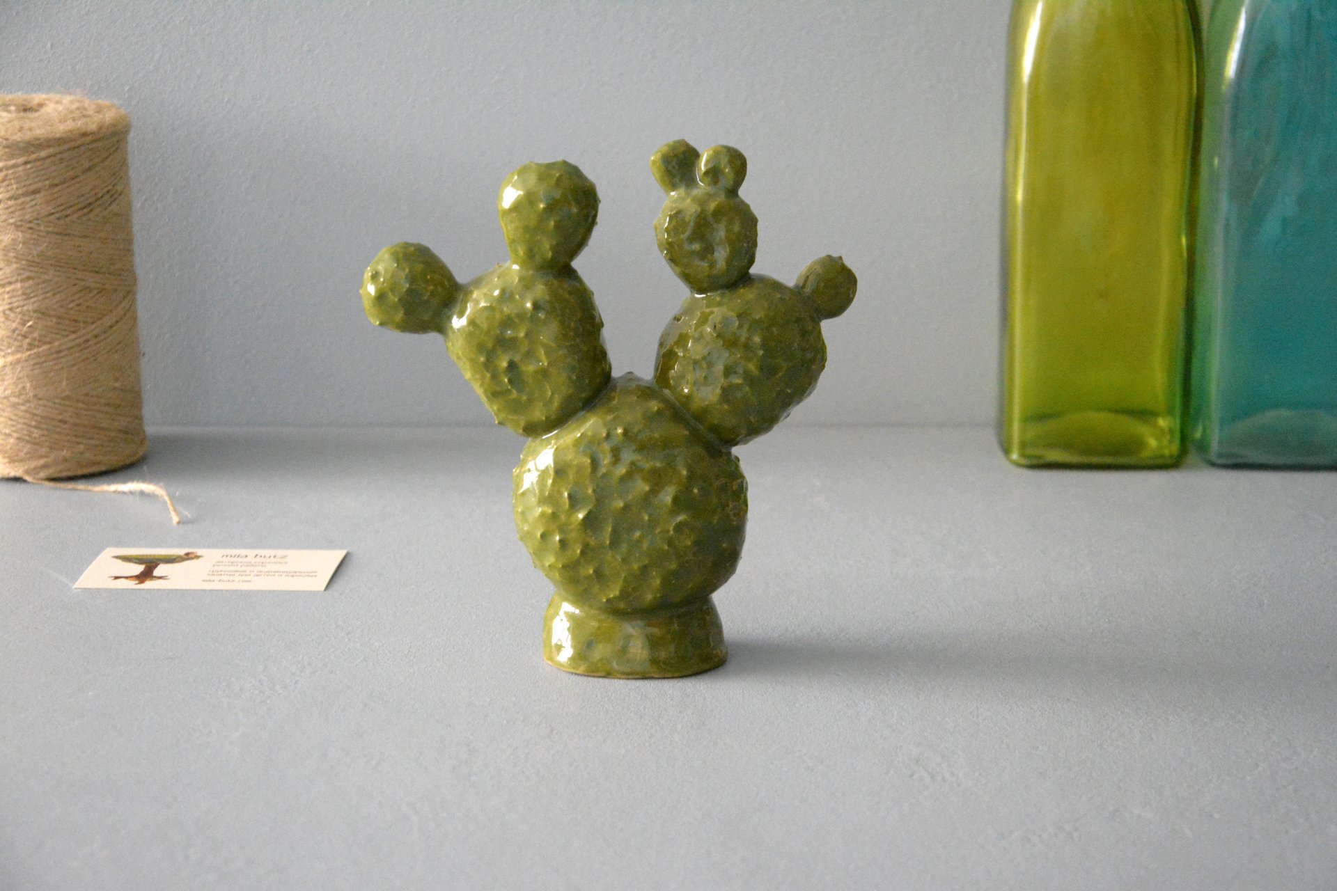 Кактус Опунция - Кактусы керамические, высота - 13 см, фото 3 из 5.